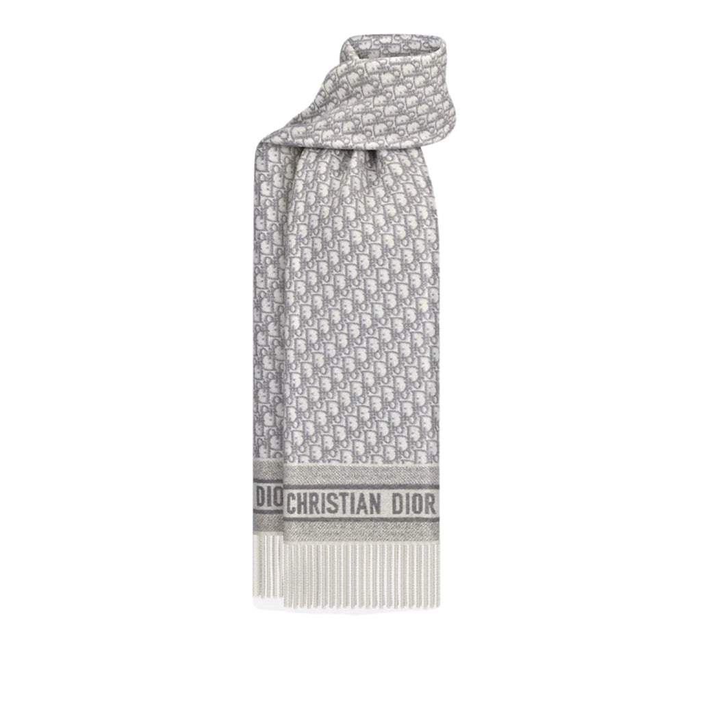 Dior Oblique Scarf in ecru and grey cashmere