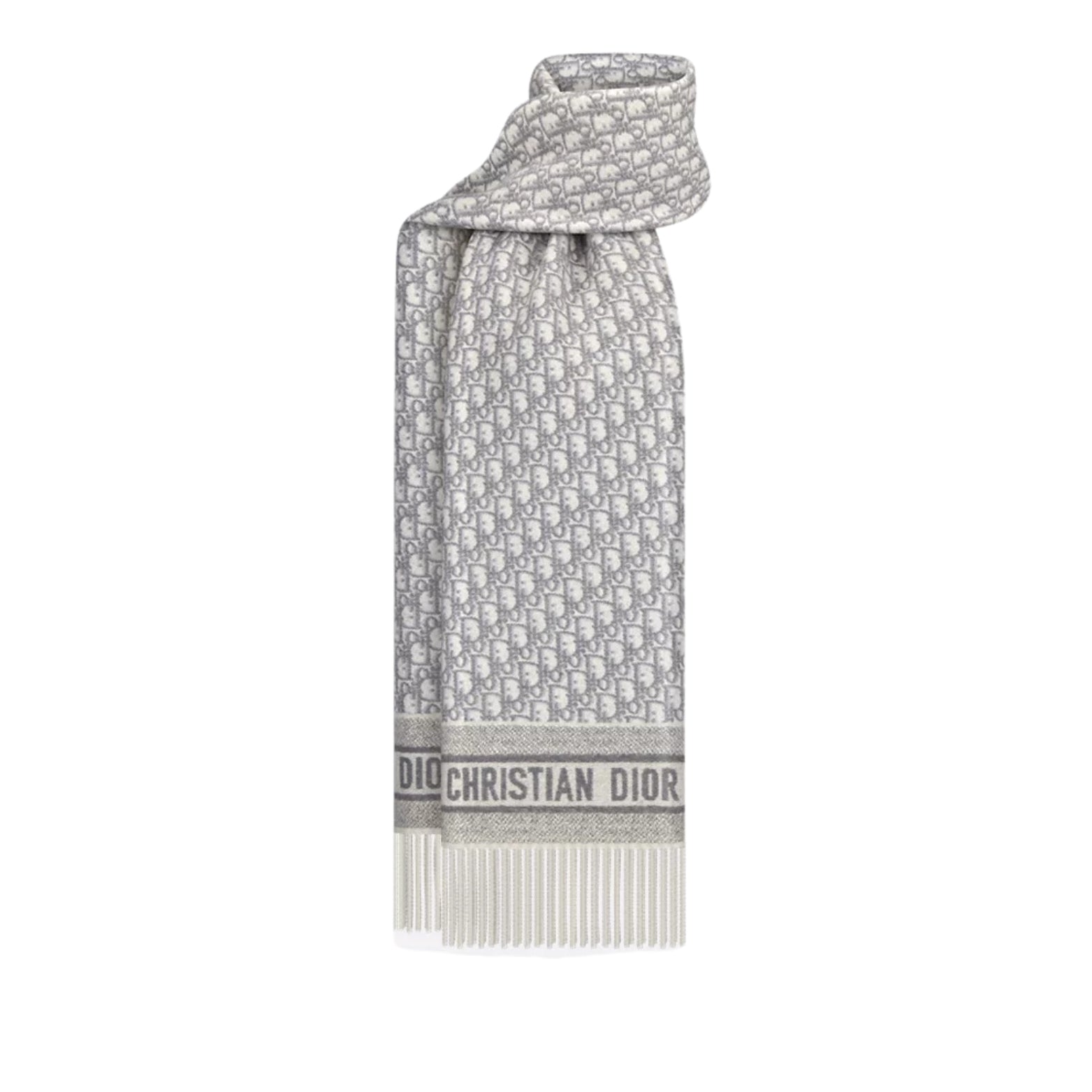Dior Oblique Scarf in ecru and grey cashmere