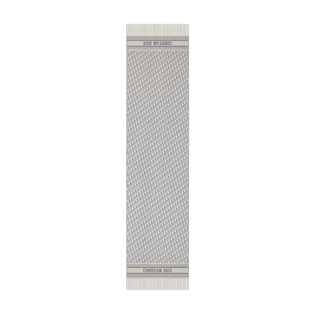 Dior Oblique Scarf in ecru and grey cashmere – detail view
