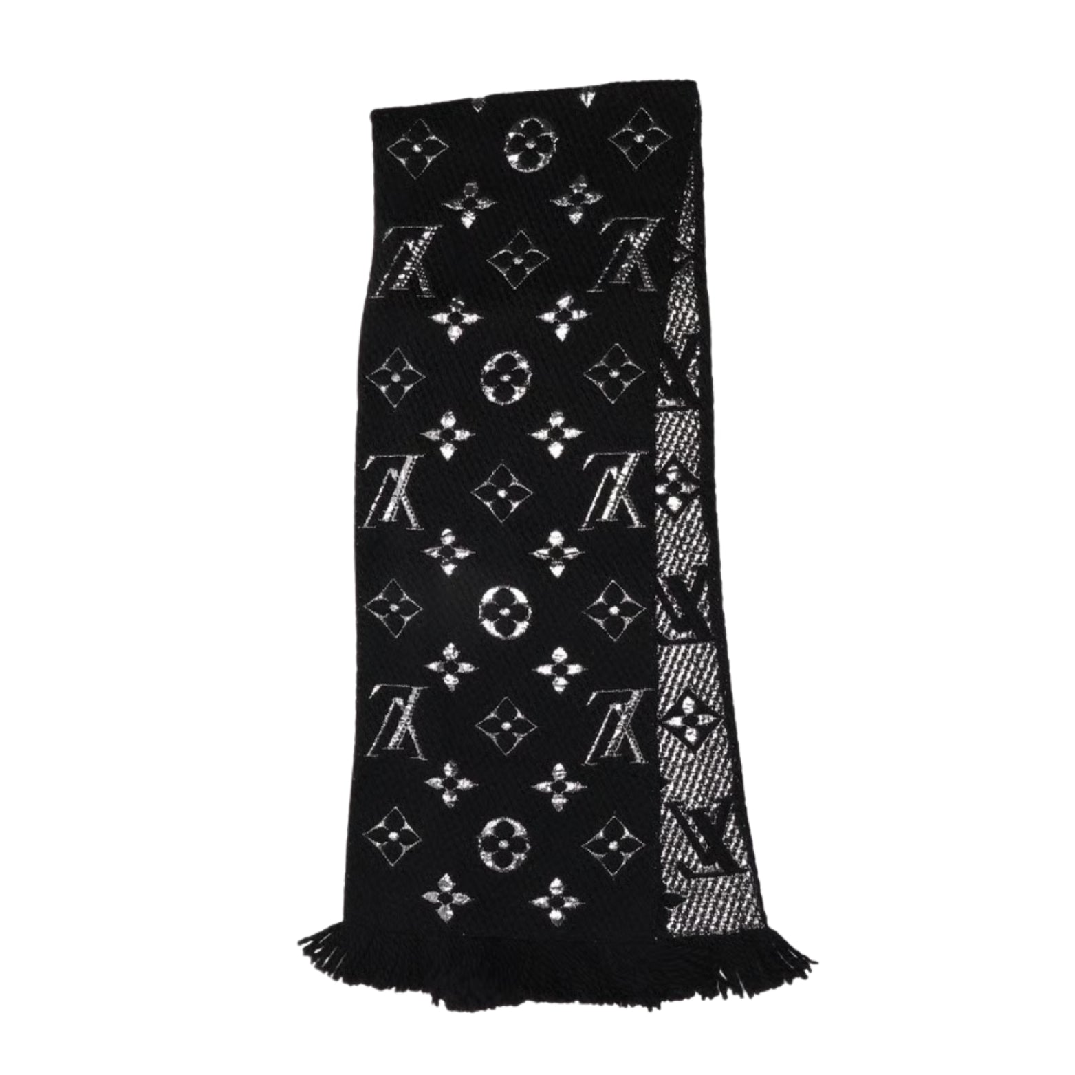 Logomania Scarf in black and silver wool-silk