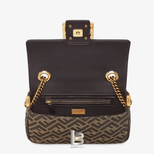 Fendi Baguette Chain Midi - Brown FF jacquard fabric bag