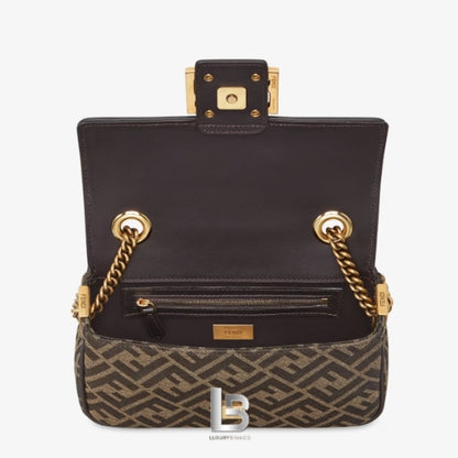 Fendi Baguette Chain Midi - Brown FF jacquard fabric bag
