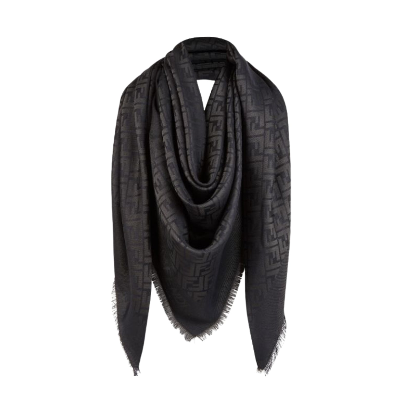 Fendi Shawl in black wool and organic silk with FF jacquard