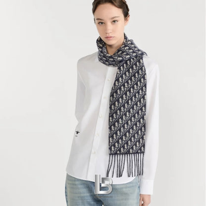 Dior Oblique Scarf Navy Blue Cashmere