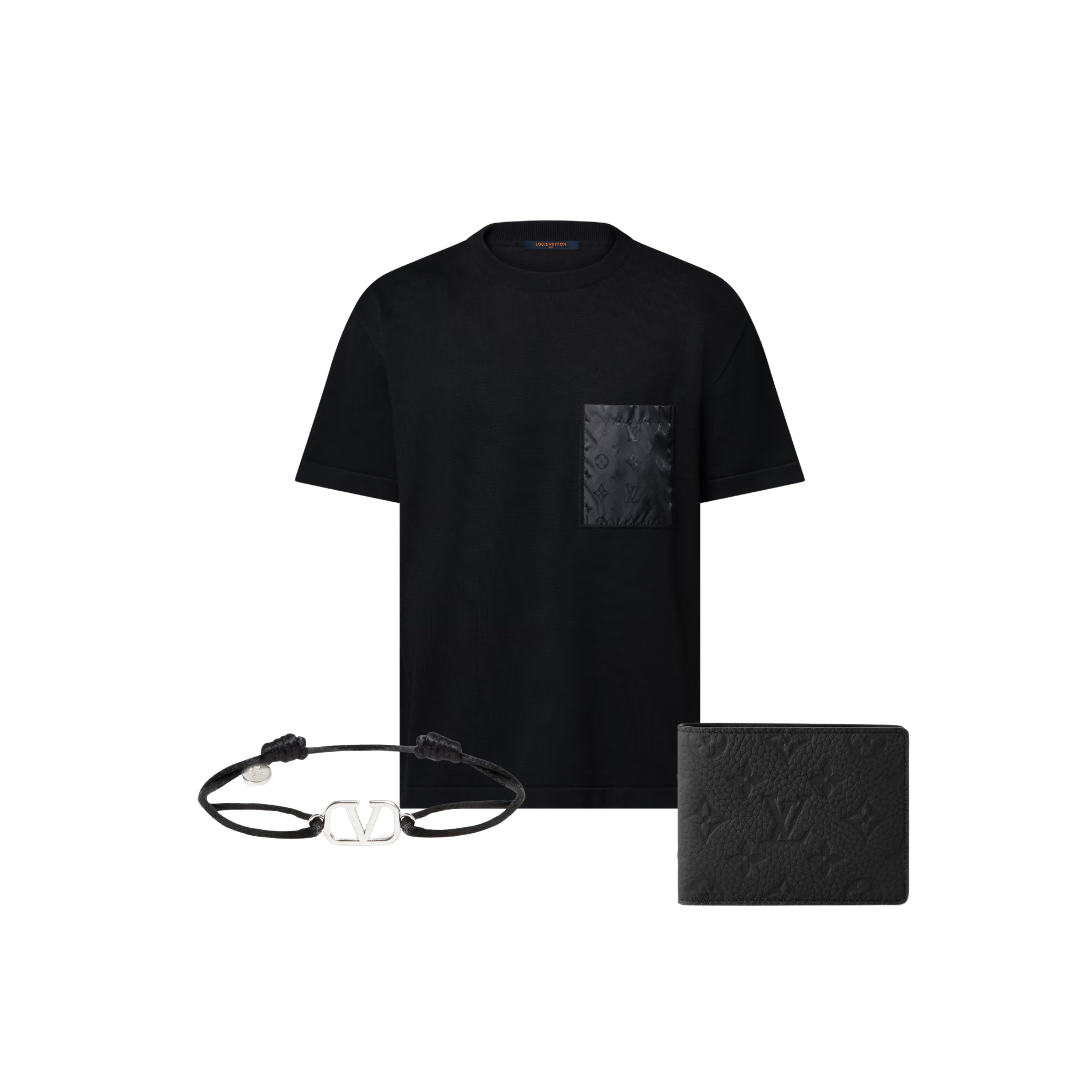 The Everyday Bundle — LV Multiple Wallet, Valentino Bracelet & LV Tee