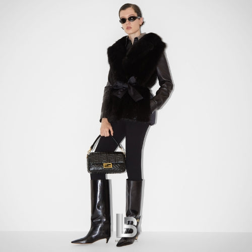 Fendi Baguette Black nappa leather bag with FF motif