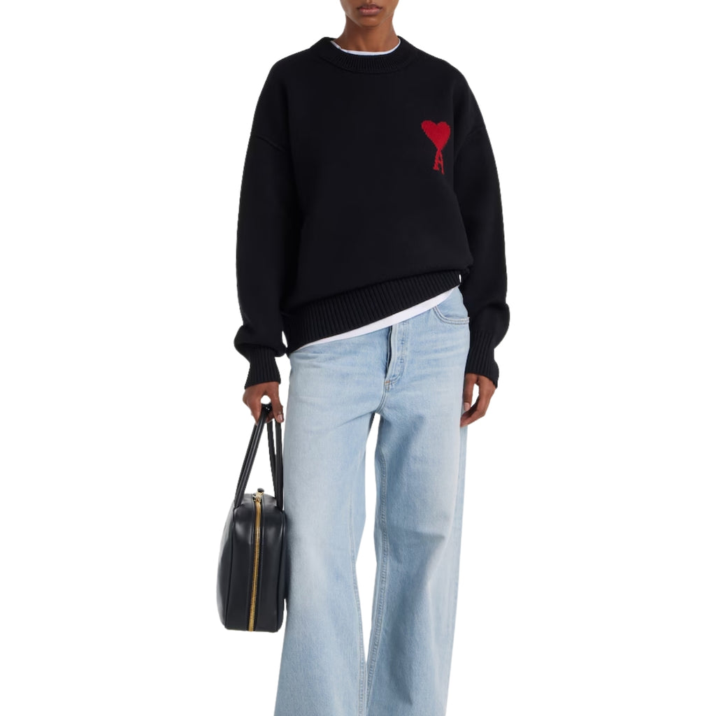 Ami Paris Knit Wool Sweater in black – detail view