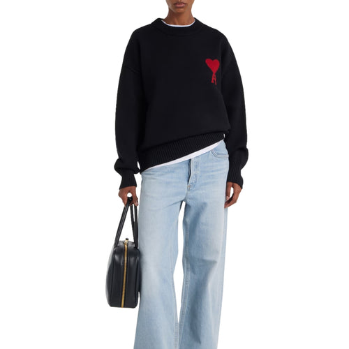 Ami Paris Knit Wool Sweater in black – detail view