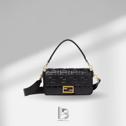 Fendi Baguette Black nappa leather bag with FF motif