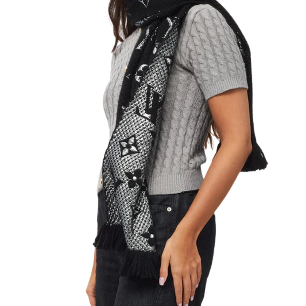 Logomania Scarf in black silver – styled view