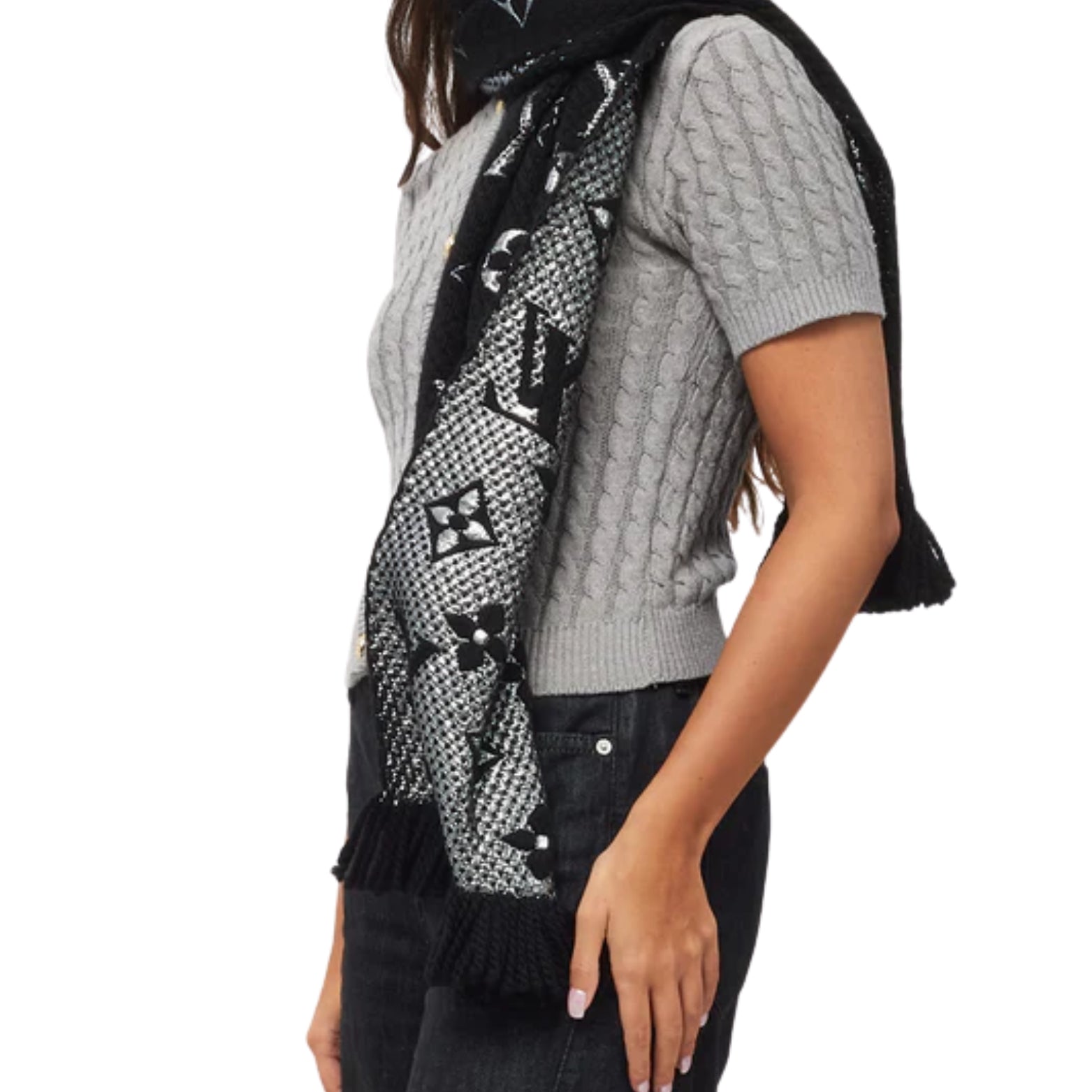 Logomania Scarf in black silver – styled view