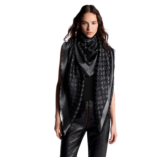 Louis Vuitton Monogram Shawl in black – styled drape view