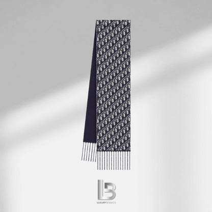 Dior Oblique Scarf Navy Blue Cashmere