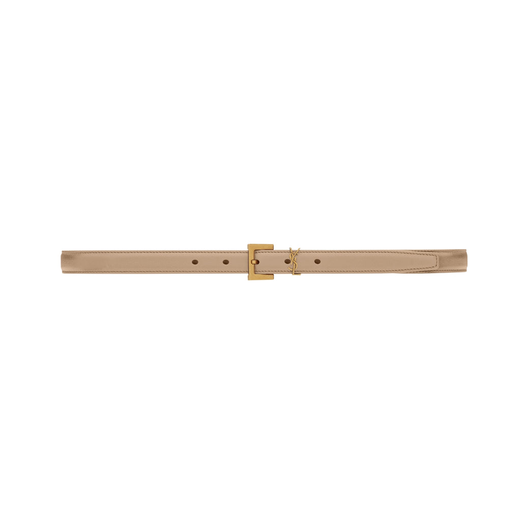 Saint Laurent Cassandre 3CM Belt in dark beige leather