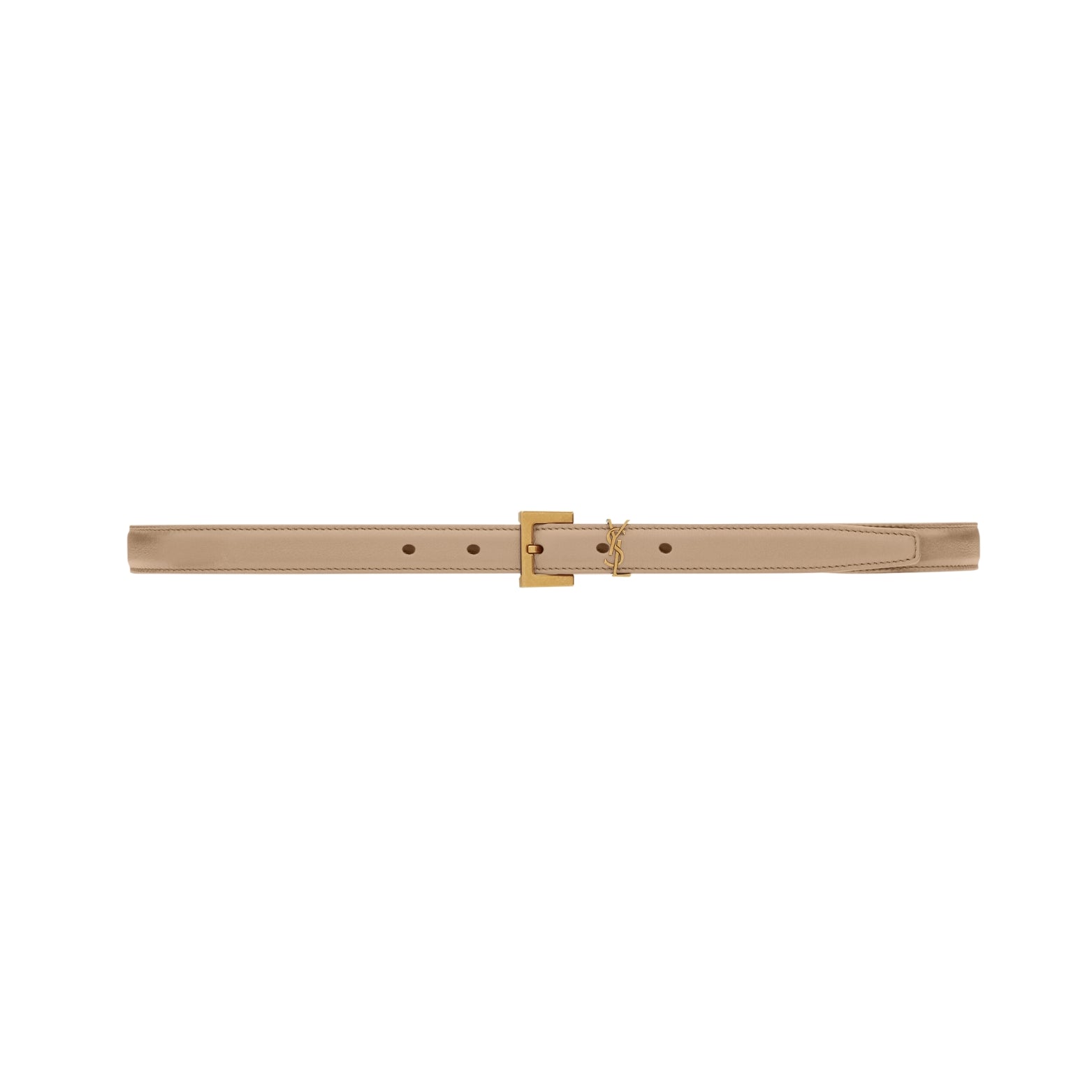 Saint Laurent Cassandre 3CM Belt in dark beige leather