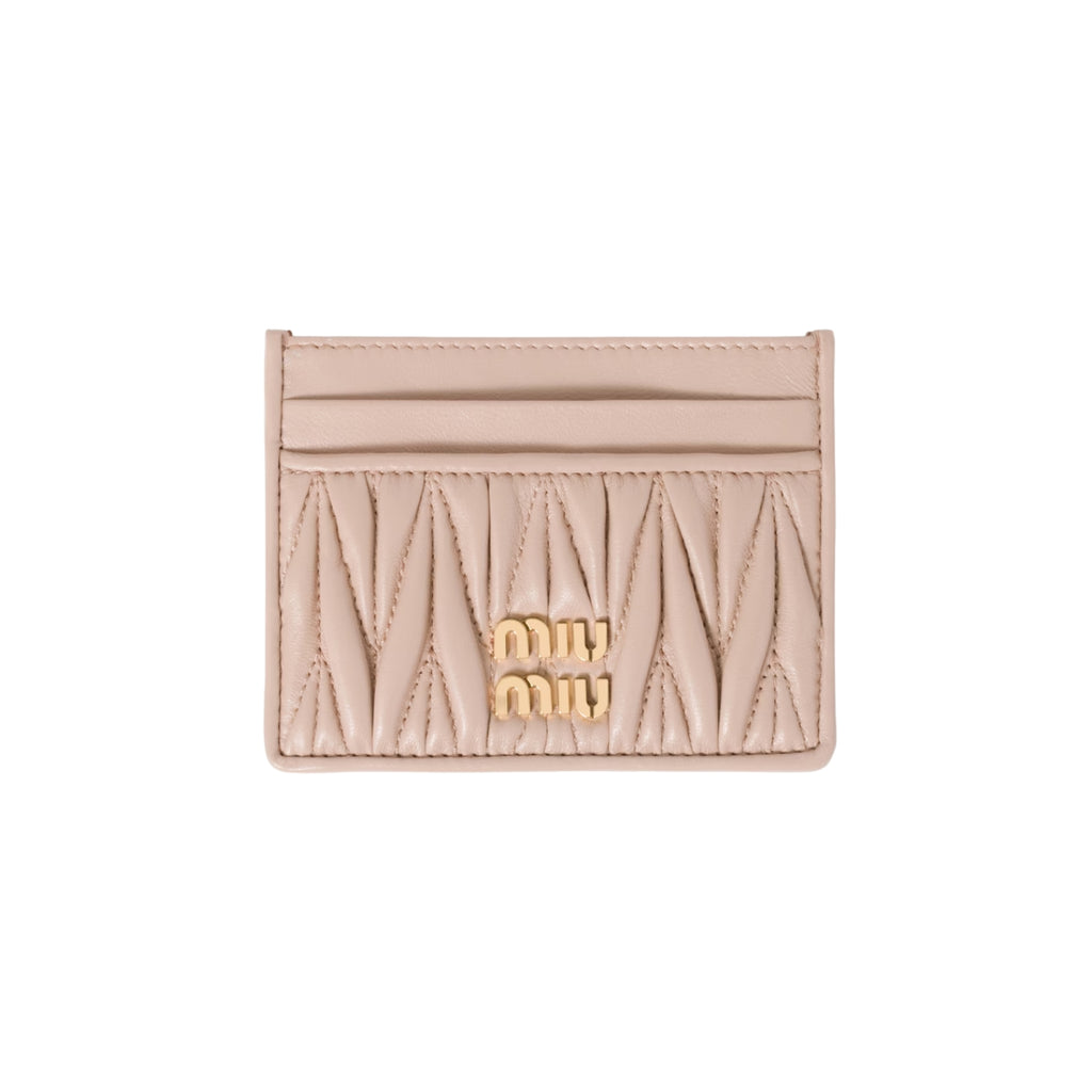 Miu Miu Card Holder in powder pink matelassé nappa leather
