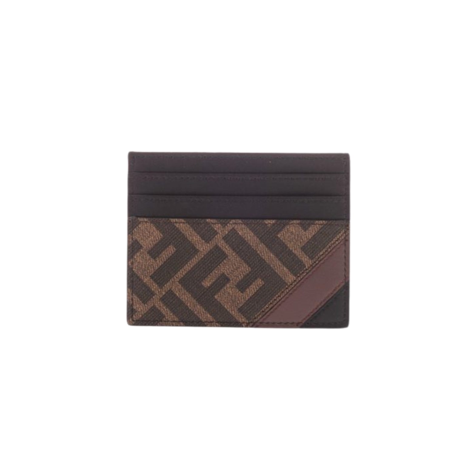 Fendi Diagonal Card Holder in brown FF fabric with leather insert