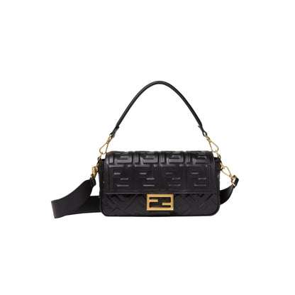Fendi Baguette in black nappa leather with embossed FF motif