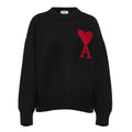 Ami Paris Knit Wool Sweater in black with red Ami heart