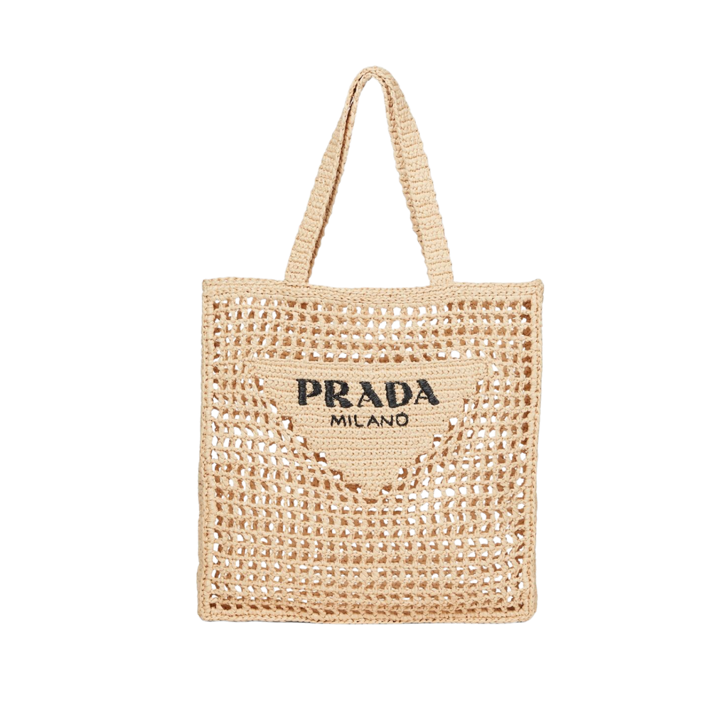 Prada Crochet Tote in raffia with Prada triangle