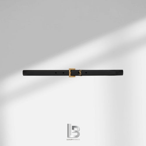 Saint Laurent Cassandre 3CM Belt With Square Buckle In Box Saint Laurent Black Leather