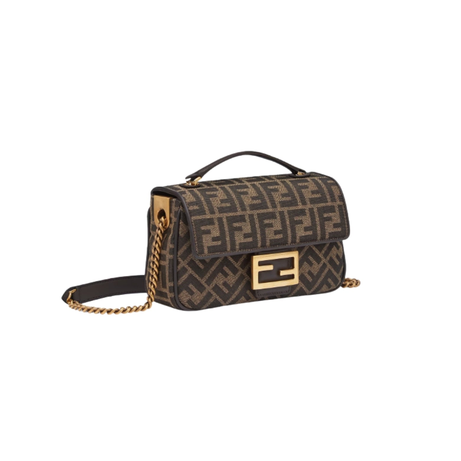 Fendi Baguette Chain Midi in brown FF jacquard with calfskin trim