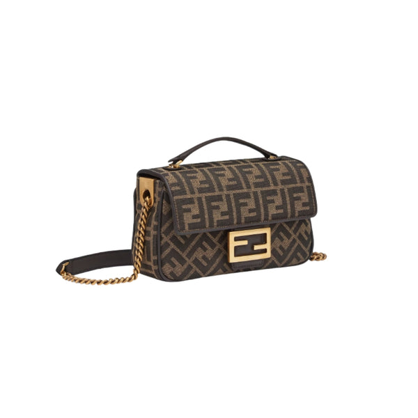 Fendi Baguette Chain Midi in brown FF jacquard with calfskin trim
