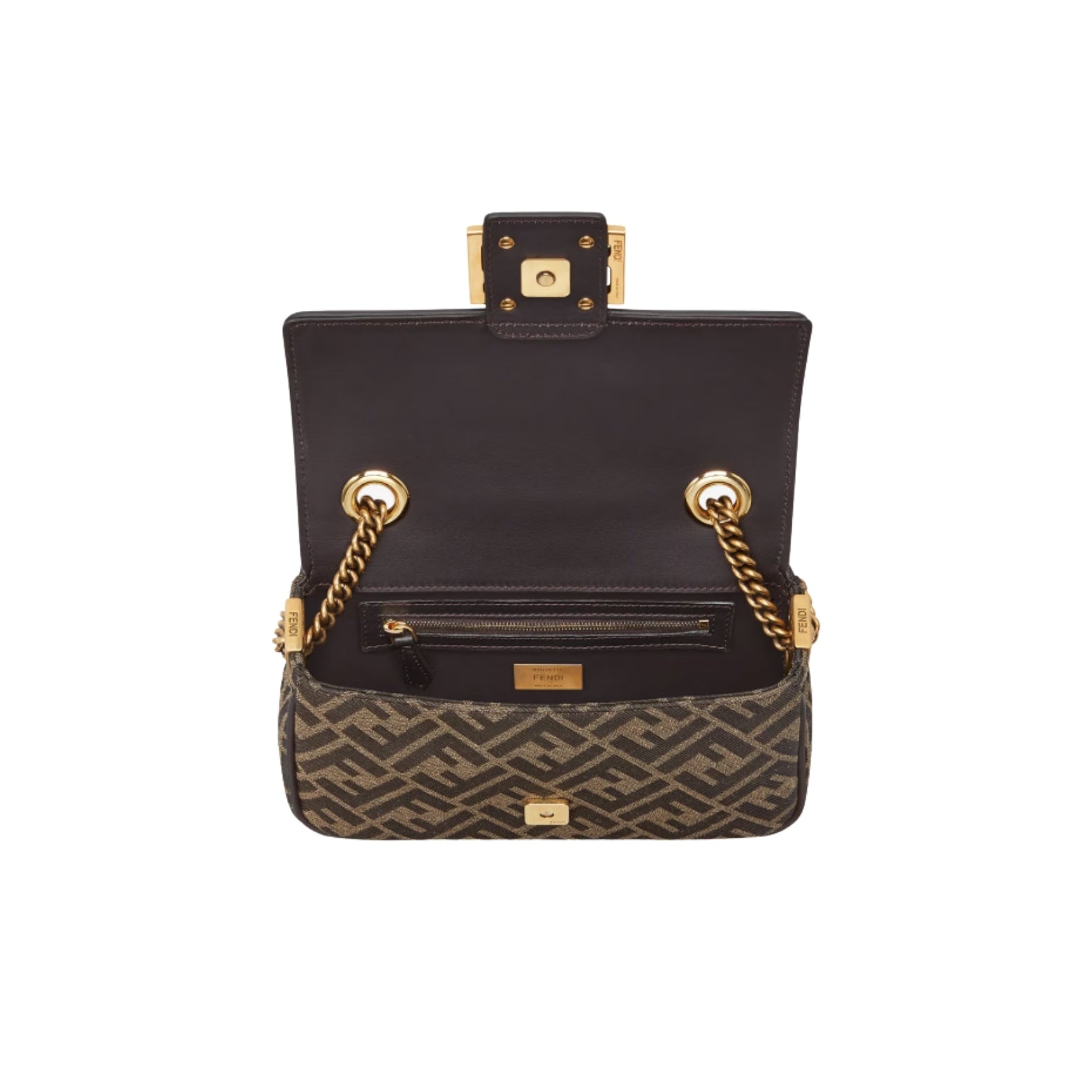 Fendi Baguette Chain Midi in brown FF jacquard – chain detail