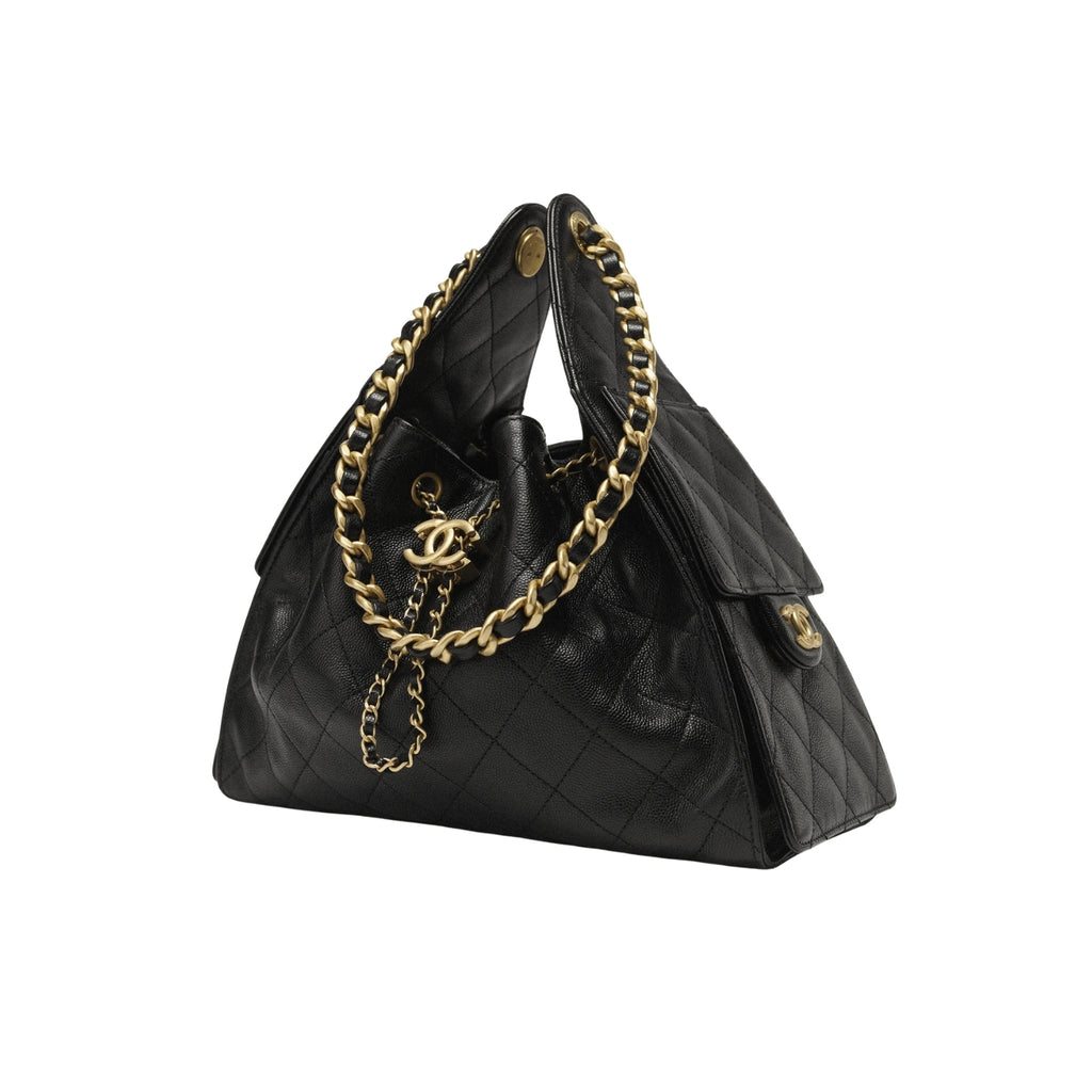 Chanel 25 Small Handbag in black calfskin – detail view