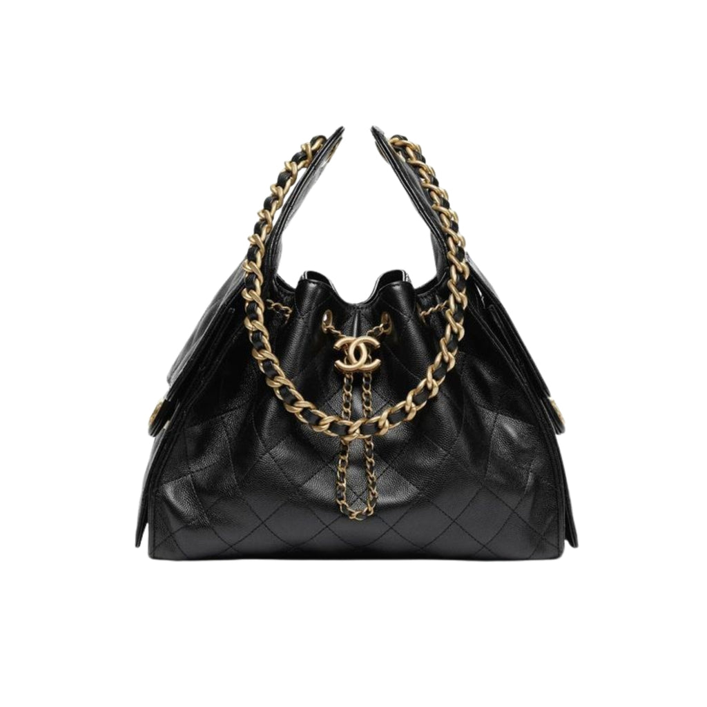 Chanel 25 Small Handbag in black grained calfskin with CC clasp