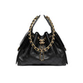 Chanel 25 Small Handbag in black grained calfskin with CC clasp