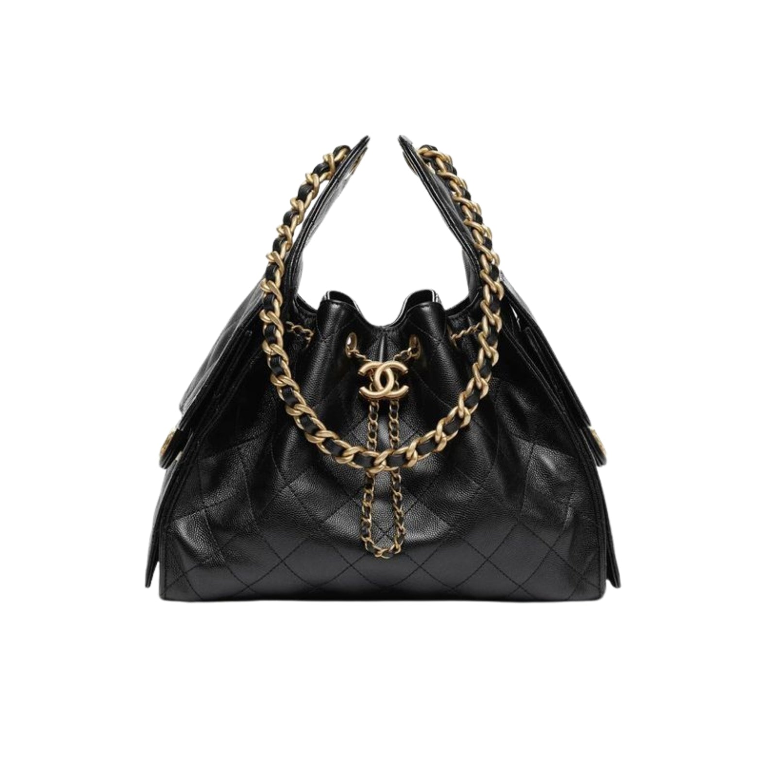Chanel 25 Small Handbag in black grained calfskin with CC clasp