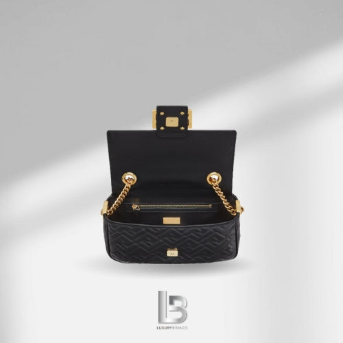 Fendi Baguette® Chain Midi Black nappa leather bag with FF motif