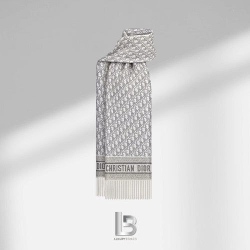 Dior Oblique Scarf Ecru and Gray Cashmere