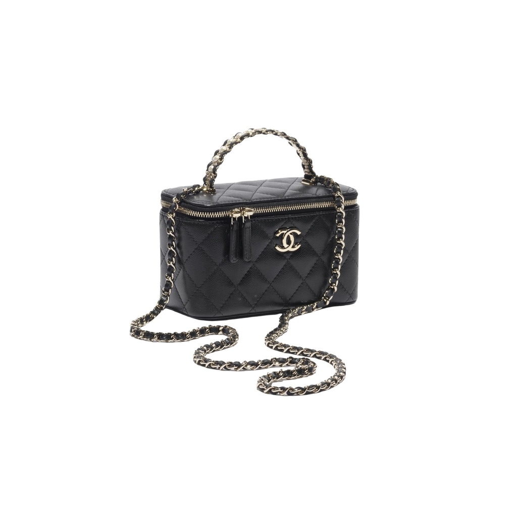 Chanel Long Vanity with Chain in quilted black leather, top handle