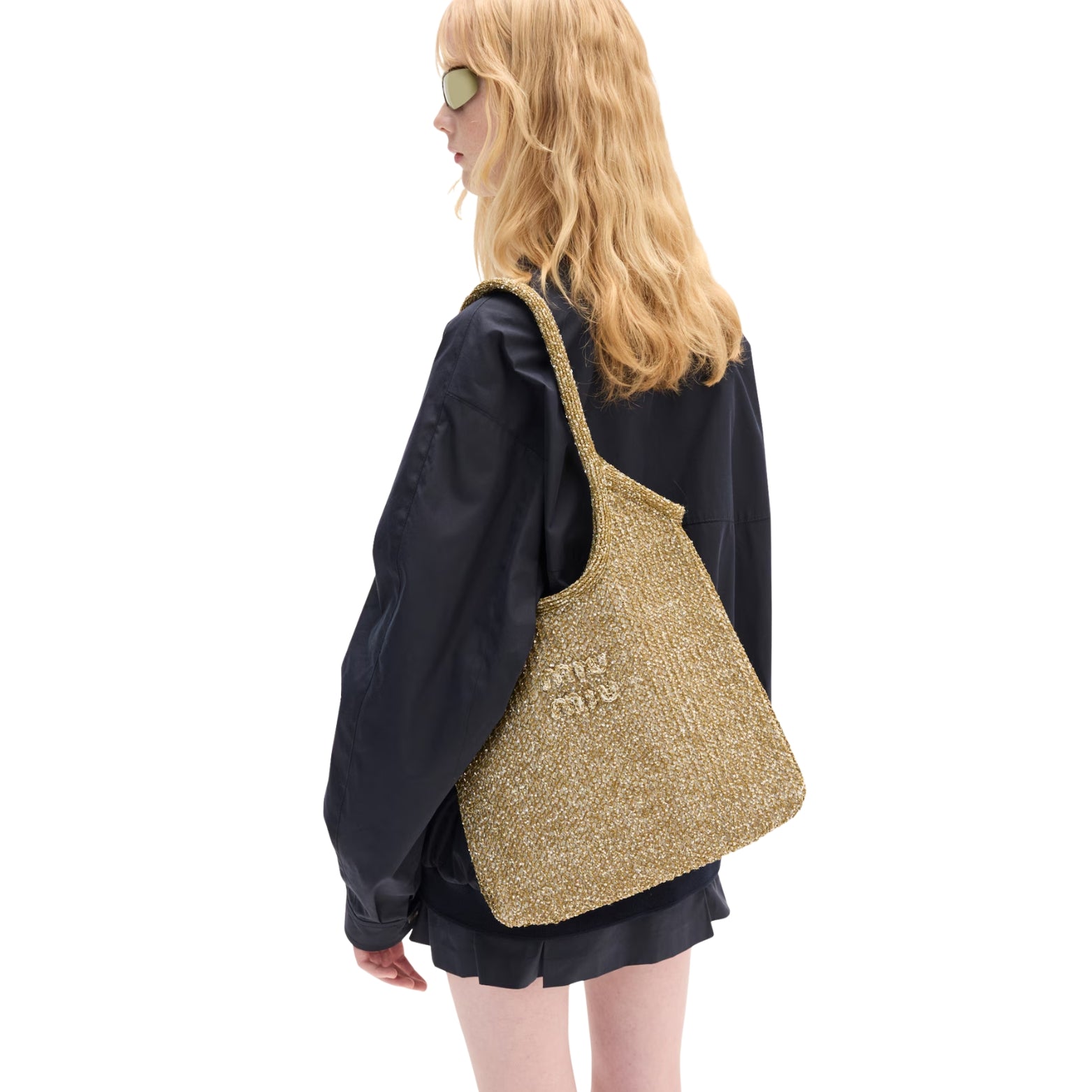 Miu Miu Ivy Sequin Mesh Bag in Tundra