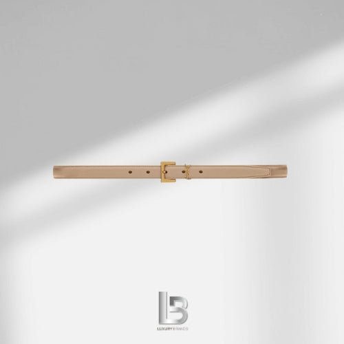 Saint Laurent Cassandre 3CM Belt With Square Buckle In Box Saint Laurent Dark Beige Leather