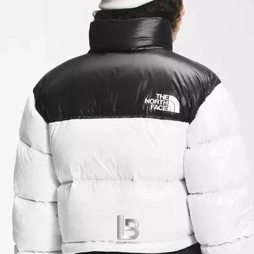 The North Face Nuptse cropped jacket in white (Women)