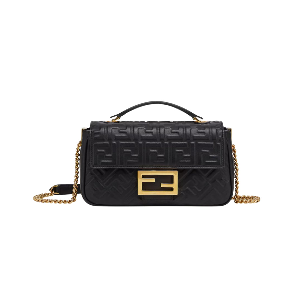Fendi Baguette Chain Midi in black nappa leather with FF clasp