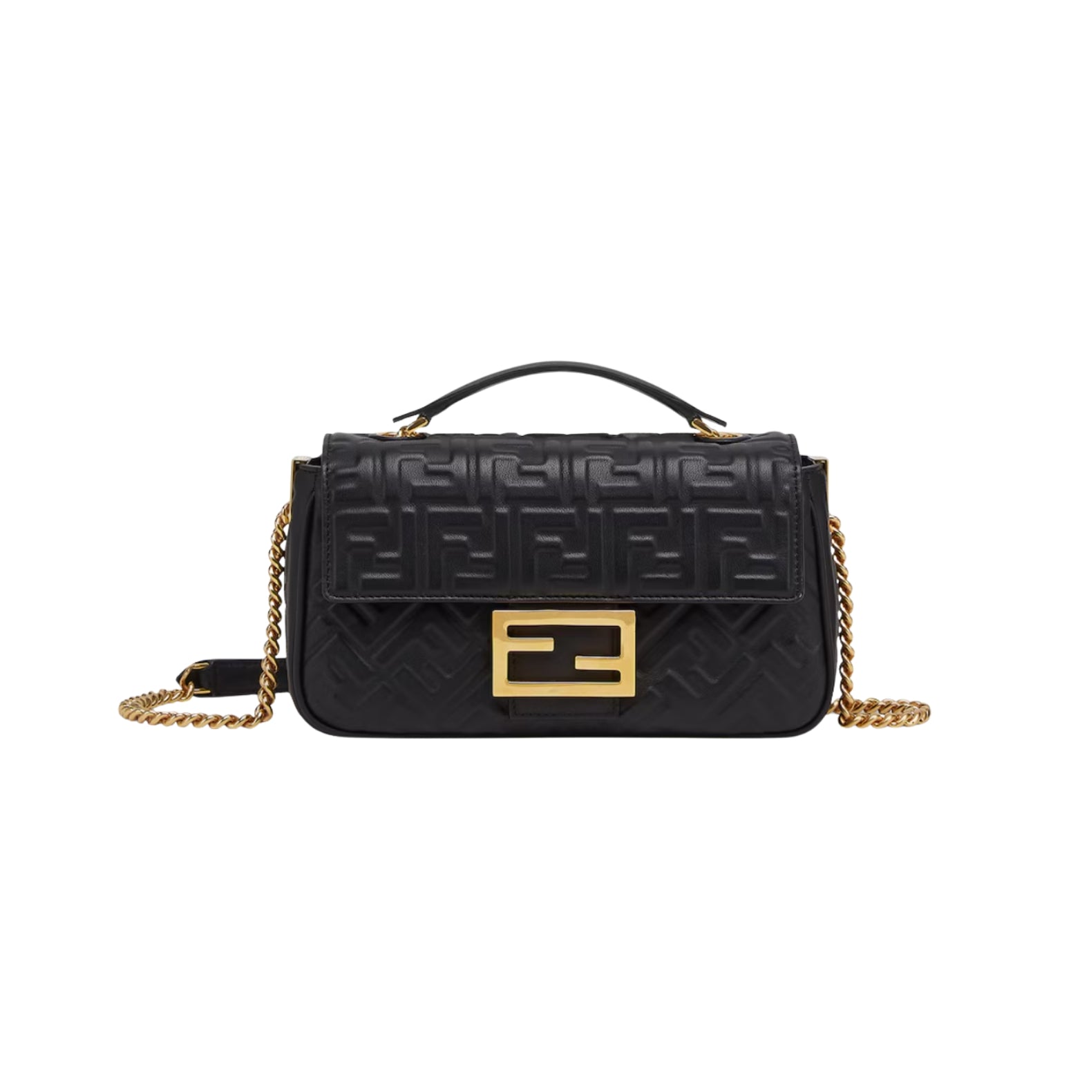 Fendi Baguette Chain Midi in black nappa leather with FF clasp