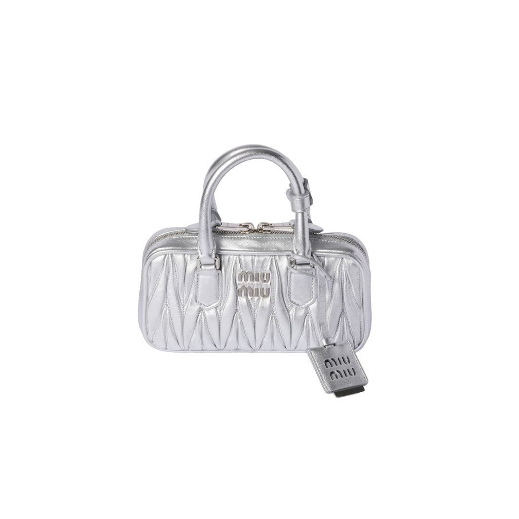 Miu Miu Arcadie Mini in silver matelassé nappa leather
