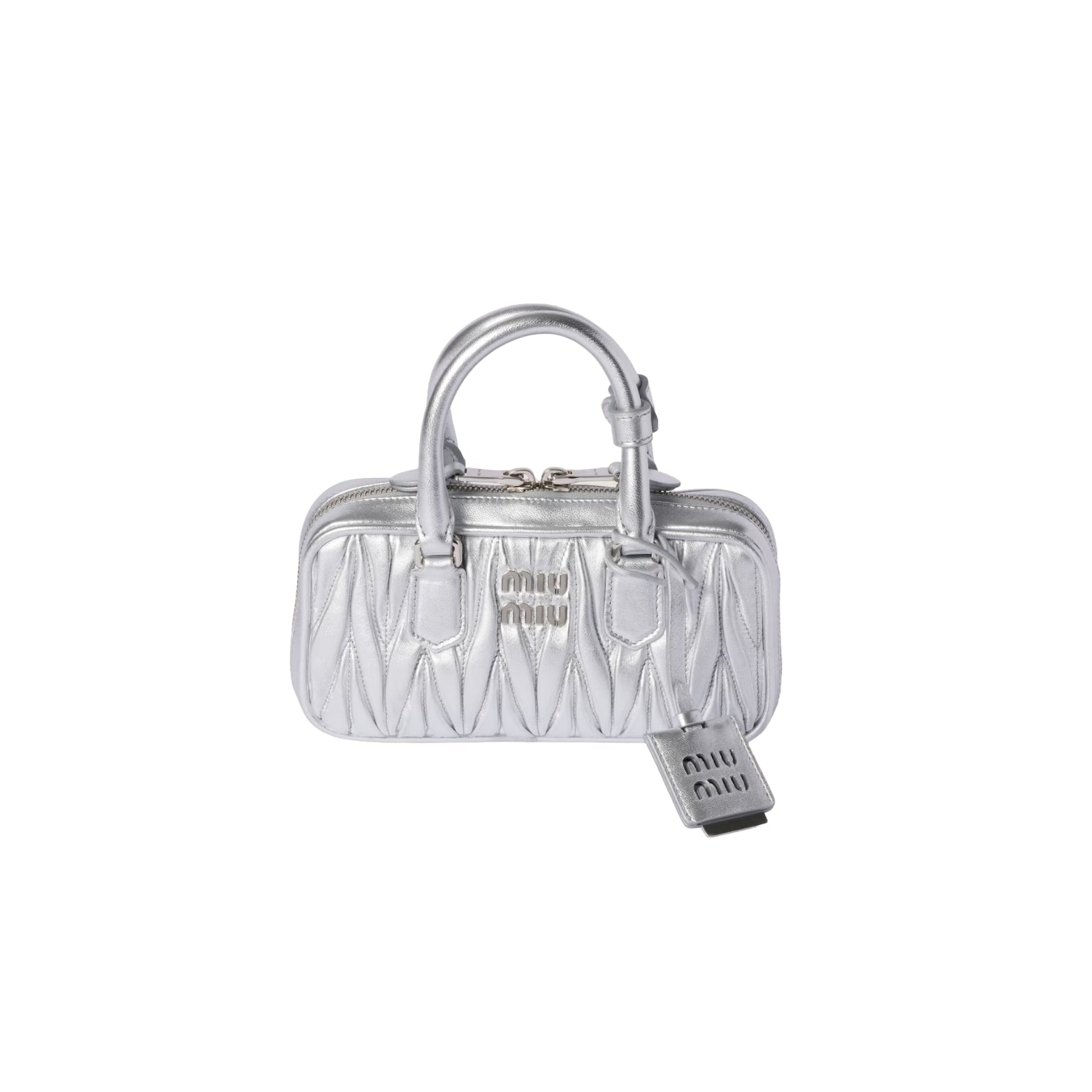 Miu Miu Arcadie Mini in silver matelassé nappa leather