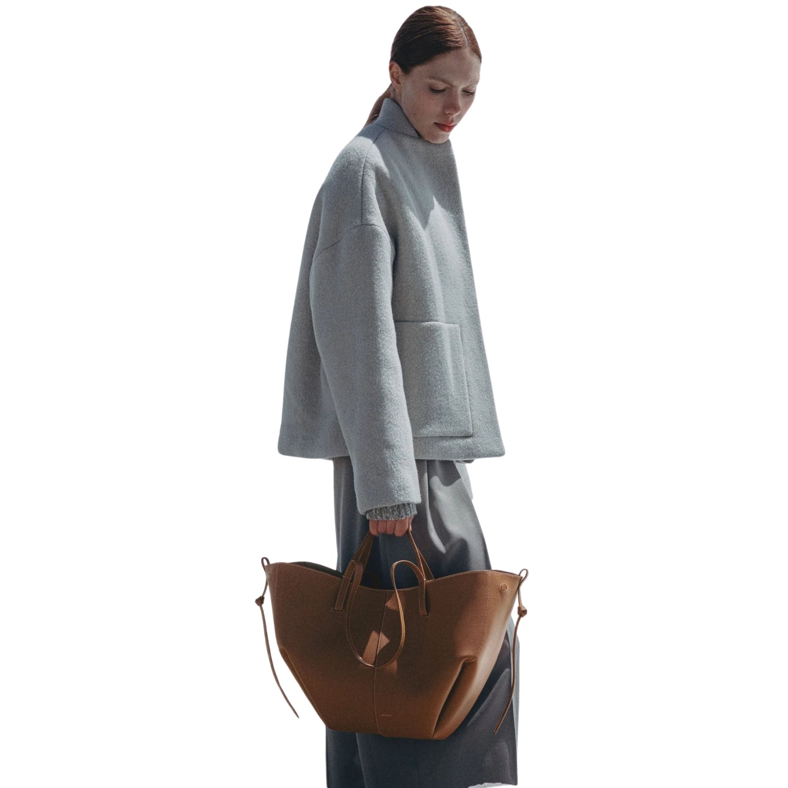 Polène Cyme Tote in textured camel – side view