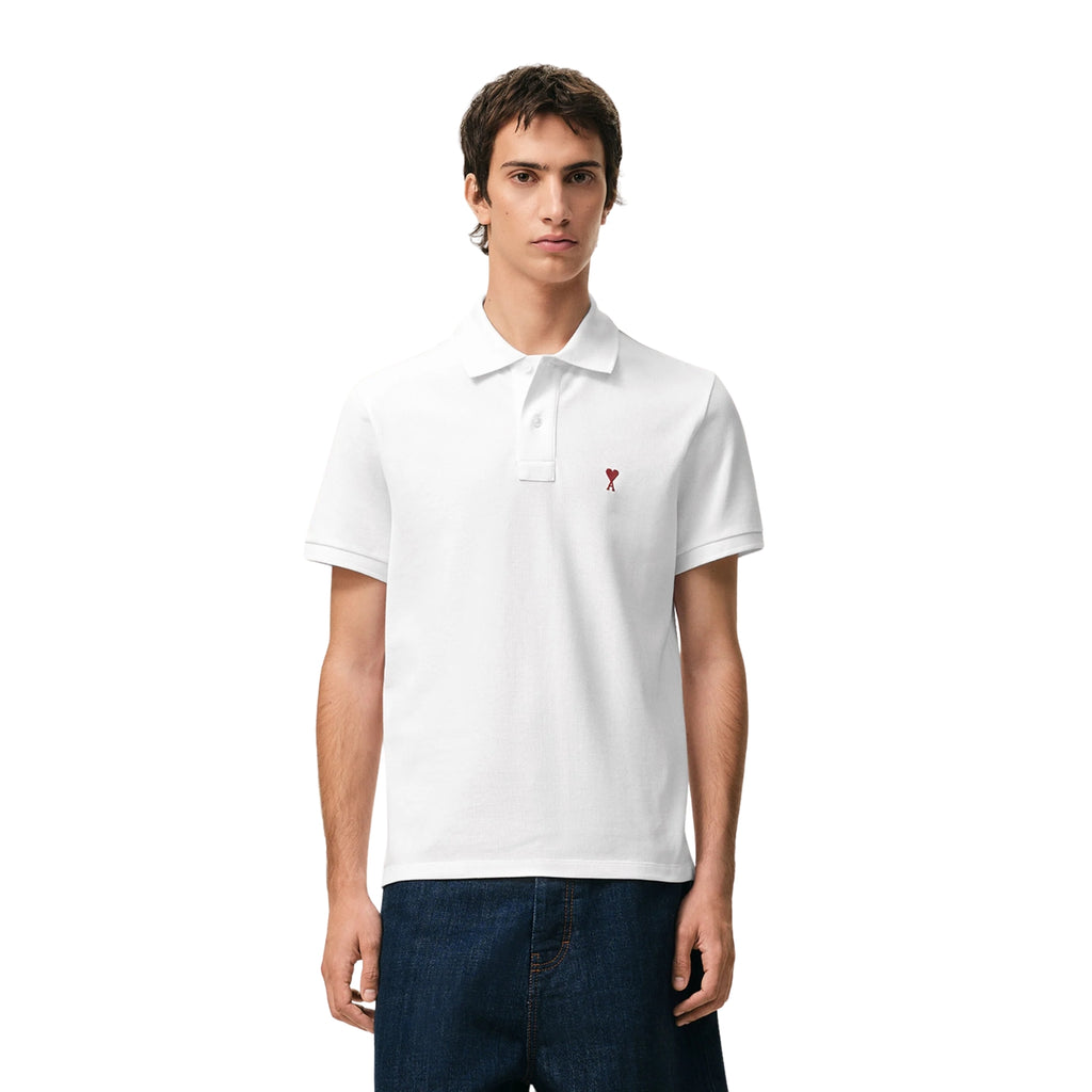 Ami White Cotton polo with Ami De Coeur