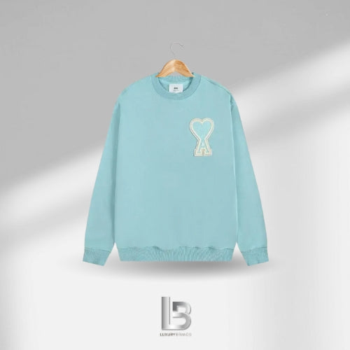 Ami Paris Big Love Light Blue Embroidered Crewneck