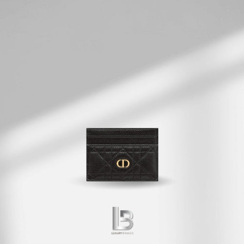 Dior Caro Freesia Card Holder Black Supple Cannage Calfskin