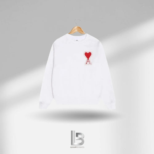 Ami Paris Big Love White In Red Embroidered Crewneck