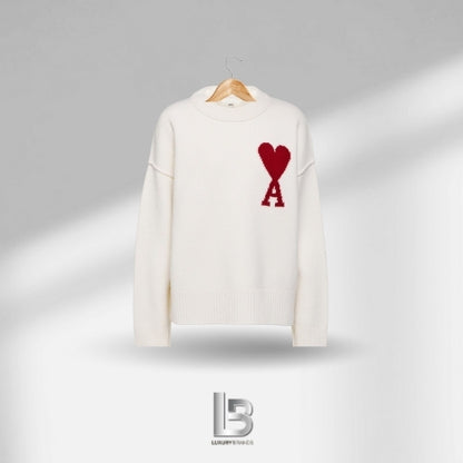 Ami Paris Knit Wool White Sweater