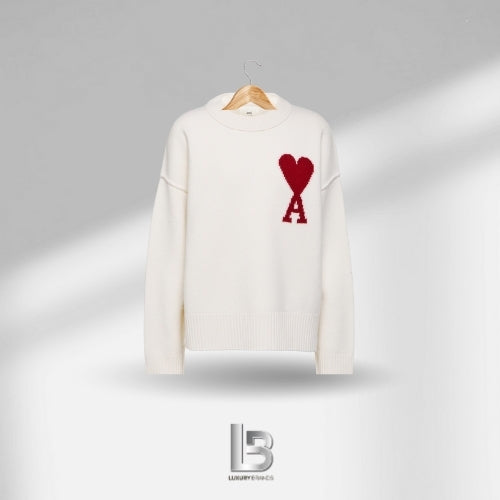 Ami Paris Knit Wool White Sweater