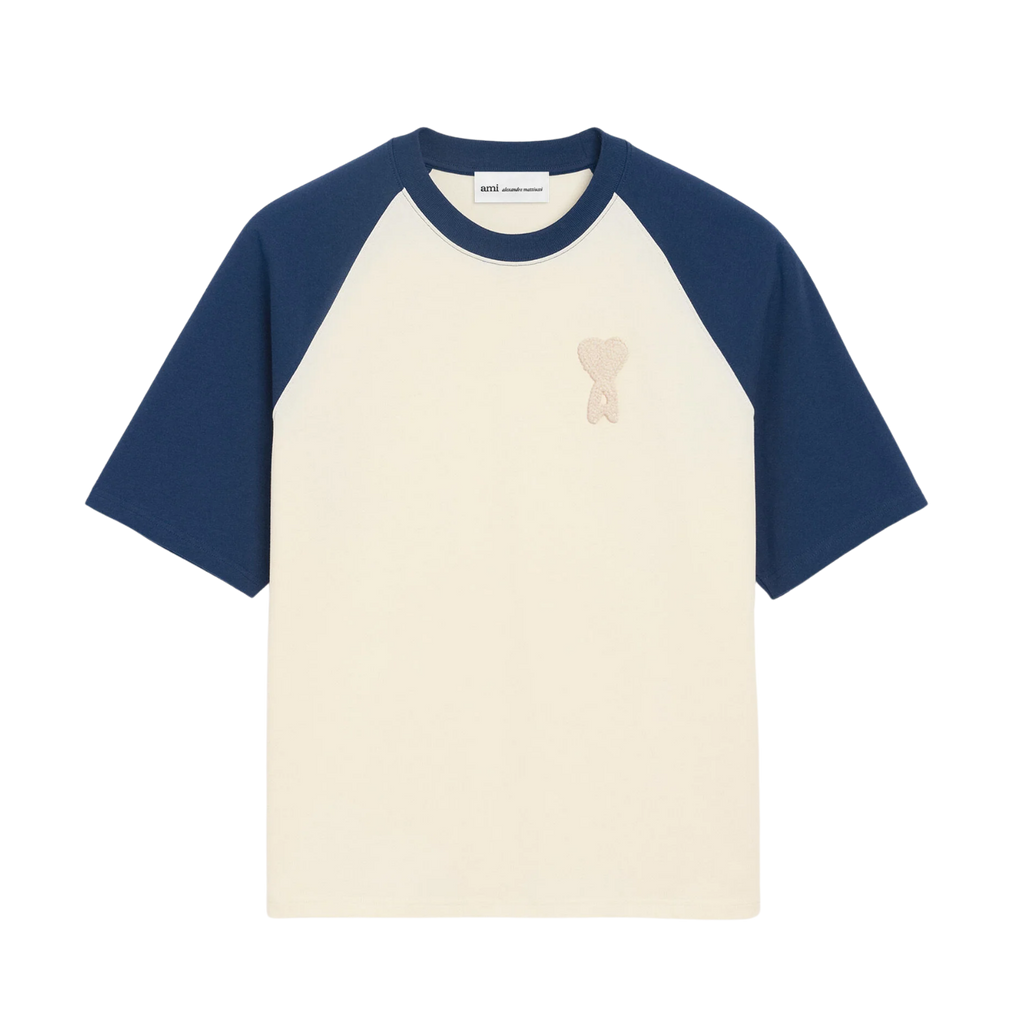 Ami Paris Knit Patch T-Shirt in white with blue heart